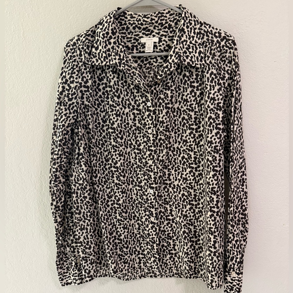 J.Crew Leopard Print Button Down Shirt Size 12 Black Ivory